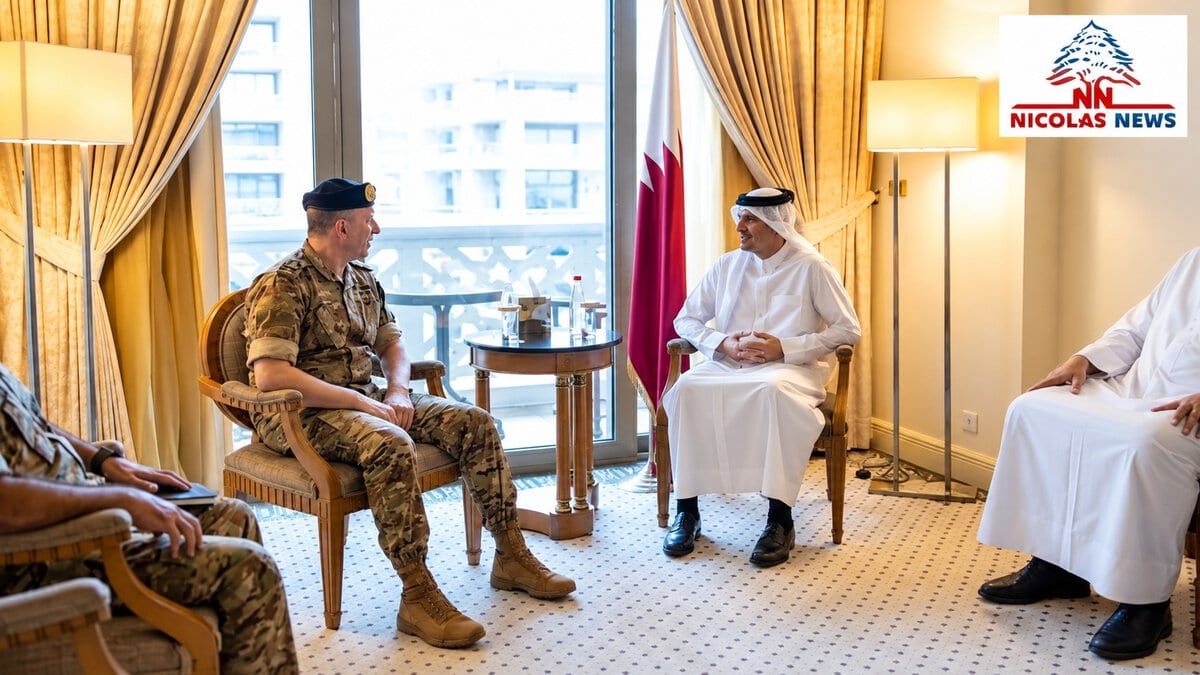 رئيس مجلس الوزراء وزير الخارجية القطري يستقبل في مقر إقامته في بيروت قائد الجيش العماد رودولف هيكل